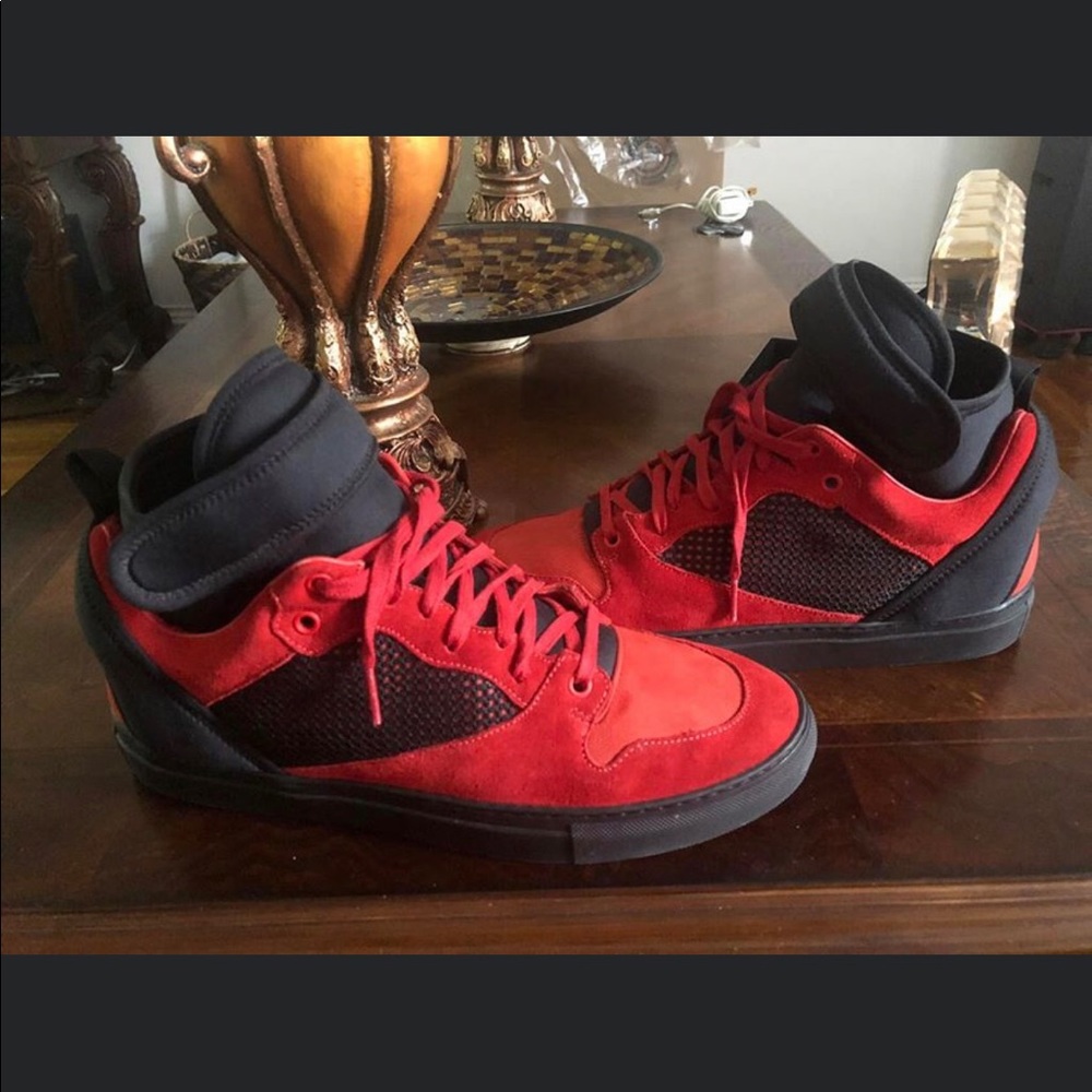 Balenciaga High Top Black/Red Suede Leat size 9